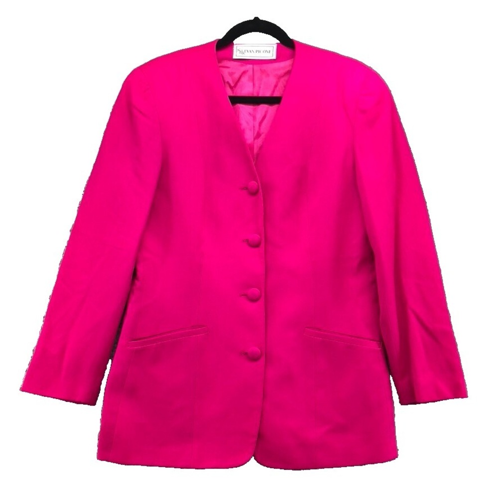 Evan Picone Blazer Suit Jacket Womens 12 Pink Button Business Mid Length Teacher